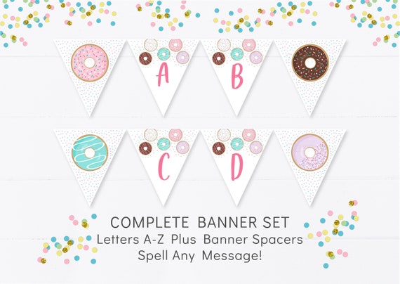Donut Birthday Banner, Pink Donut, Donut Grow Up, Donut Party, First Birthday, Doughnut, Letters A-Z, Printable, Instant Download A500 Il_570xn
