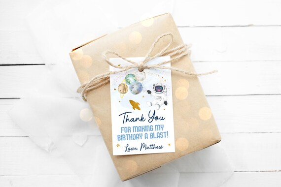 Editable Space Birthday Thank You Tags Favor Tags Blue Gold Astronaut Galaxy Planets Outer Space Rocket Ship Digital Download A606 Il_570xn