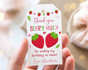 Editable Fraise Anniversaire Merci Tags Favoris Tags Berry Sweet Strawberry Party Farmers Market Numérique Imprimable Téléchargement instantané A542