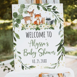 EDITABLE Woodland Baby Shower Welcome Sign Woodland Animals Forest Animals Gender Neutral Digital Printable Instant Download Template A524