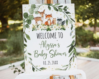Editable Woodland Baby Shower Welcome Sign Woodland Animals Forest ...
