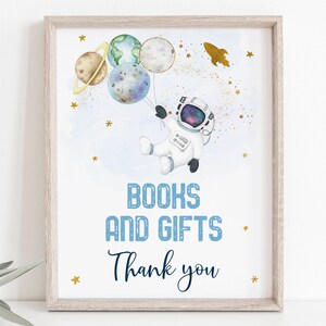 Galaxy Outer Space Books & Gifts Sign Astronaut Baby Shower Blue Gold Galaxy Planets Outer Space Party Rocket ShipDigital Download A606