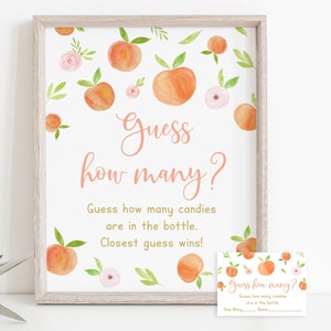Pfirsich Errate wie viele Babyparty Spiel kleiner Pfirsich-Babyparty-Aquarell-Pfirsich-Sommer-Blumen-Mädchen-Babyparty-Digital-Download A668