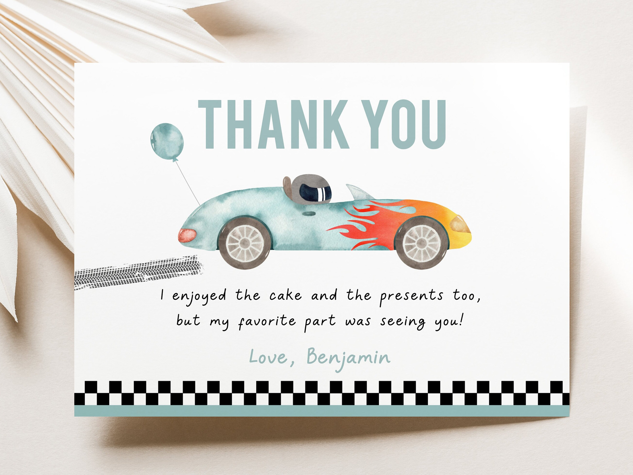 Editable Race Car Birthday Thank You Card Two Fast Birthday Racing ...