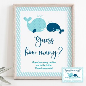 Whale Guess How Many Game Whale Baby Shower Nautical Baby Shower Boy Baby Shower Digital Printable Instant Download A160