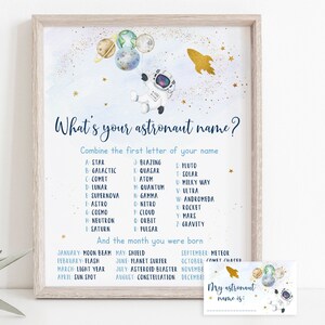 What&#39;s Your Astronaut Name Game Space Birthday Astronaut Birthday Galaxy Planets Outer Space Party Rocket Ship Digital Download A606