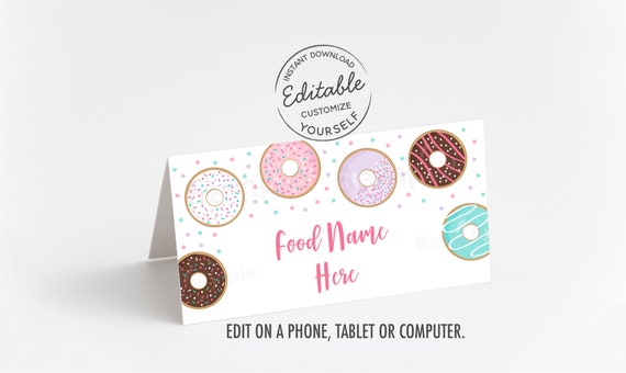 EDITABLE Donut Food Tent Cards, Food Labels, Donut Birthday, Donut Grow Up, Pink Donut, Donut Party, Doughnut, Printable, Digital A500 Il_570xn