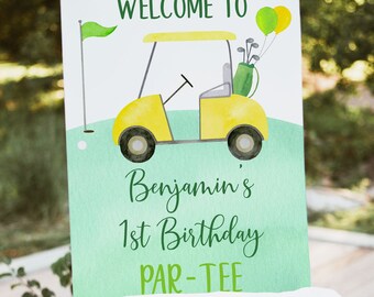 Editable Golf Birthday Welcome Sign Hole in One Birthday Golf First Birthday Par-tee Boy 1st Birthday Digital Download A695