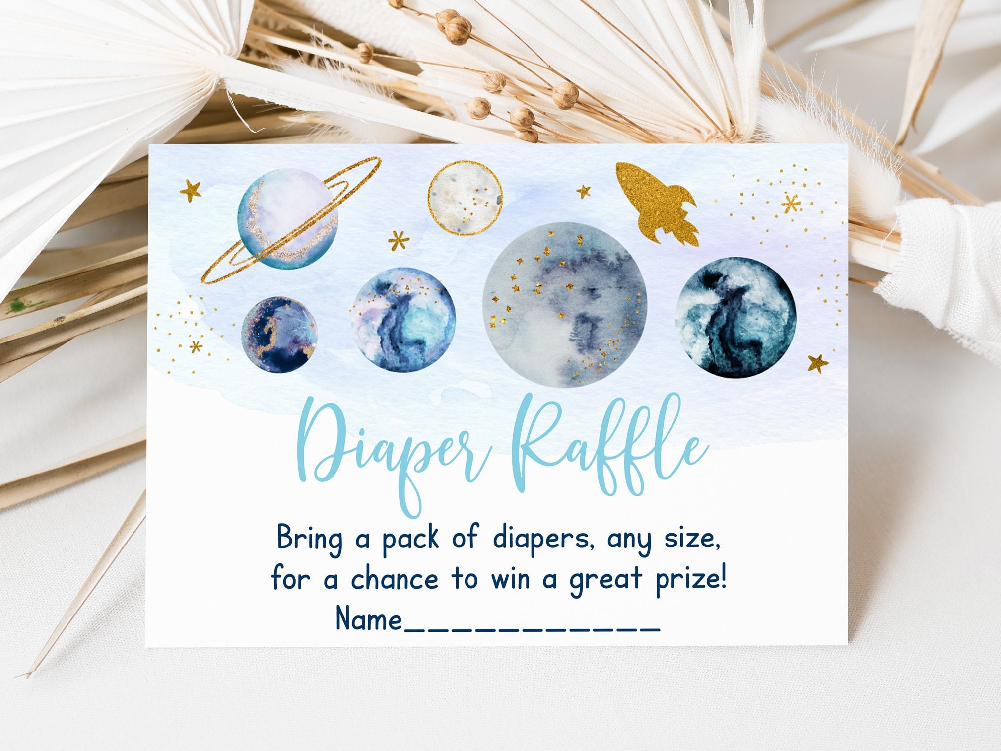 Space Theme Raffle Space Diaper Raffle Cards Galaxy Baby Shower Blue Gold Planets Outer ...