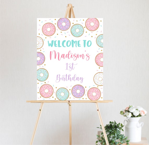 Editable Donut Birthday Welcome Sign, Girls Donut Party, Pink Gold Donut, Donut Grow Up, Doughnut Party, Printable Instant Download A587 Il_570xn