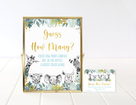 Blue Gold Safari Guess How Many Game Wild One Safari Baby Shower Boy Baby Shower Safari Animals Jungle Animals Digital Download A557 Il_570xn