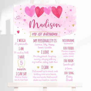 Editable Sweetheart Birthday Milestone Sign Pink Gold Hearts Valentine&#39;s Birthday First Birthday Hearts Birthday Digital Download A657