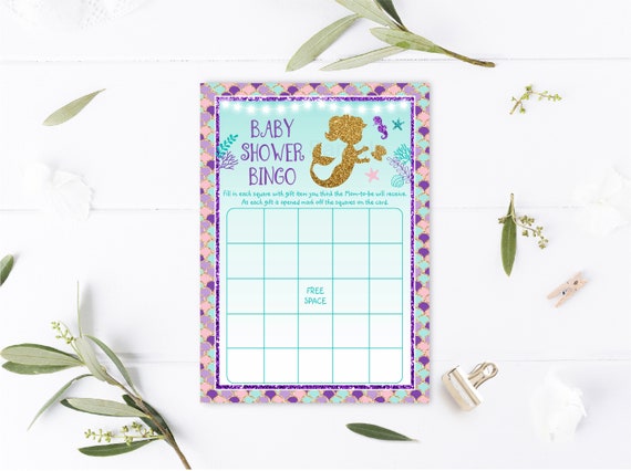 Mermaid Bingo Game Mermaid Baby Shower Mermaid Baby Shower Under The Sea Baby Teal Purple Gold Girl Baby Shower Digital Printable A462 Il_570xn