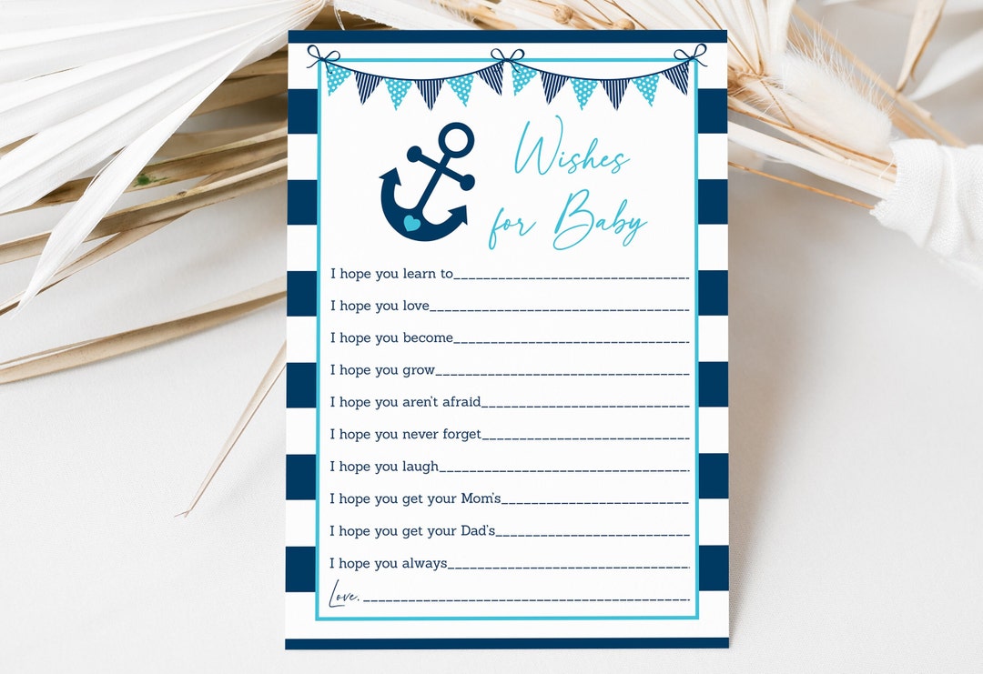 Nautical Wishes for Baby Cards Nautical Baby Shower Anchor Navy & Aqua ...