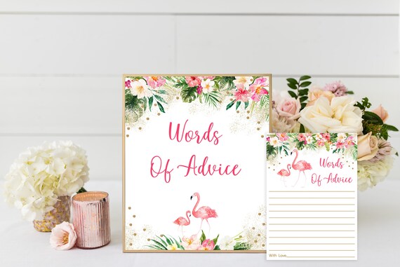 Flamingo Baby Shower Advice Cards Words Of Advice Pink & Gold Tropical Floral Girl Baby Shower Digital Printable Instant Download 454 Il_570xn