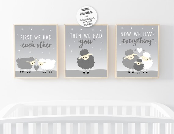 Lamb Nursery Wall Art / Gray & White / Gender Neutral / First We Had Each Other Now We Have Everything / PRINTABLE Wall Art Il_570xn