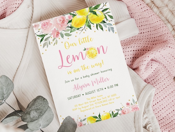 Editable Lemonade Baby Shower Invitation Little Lemon on the way Pink Lemonade Pink Gold Floral Baby Girl Shower Digital Download A613 Il_570xn