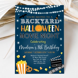 Editable Halloween Backyard Movie Night Invitation, Movie Night Birthday, Halloween Birthday Invite, Movie Night Party, Halloween Party A574