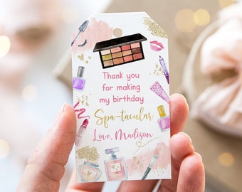 Editable Spa Birthday Thank You Tag Spa Favor Tag Tween Girl Glitz & Glam Birthday Glamour Party Makeup Party Pink Gold Digital A669