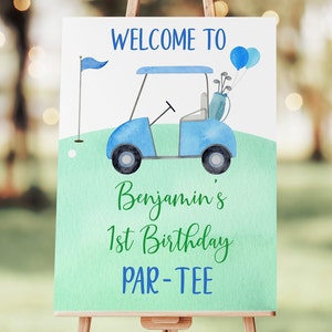Editable Golf Birthday Welcome Sign Hole in One Birthday Golf First Birthday Par-tee Boy 1st Birthday Digital Download A695