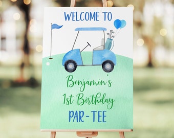 Editable Golf Birthday Welcome Sign Hole in One Birthday Golf First Birthday Par-tee Boy 1st Birthday Digital Download A695