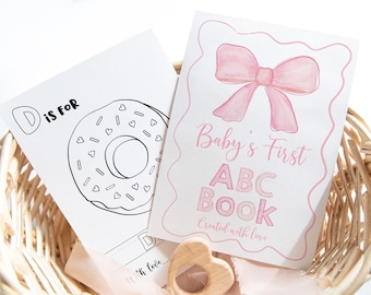 Pink Bow ABC Book Baby Coloring Book Baby Girl Alphabet Coloring Book Baby's First ABC Book Baby Shower Coloring Pages Digital Download A742