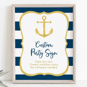 Editable Nautical Bridal Shower Sign Anchor Bridal Shower Navy & Gold Nautical Stripes Printable Digital Instant Download Template B101