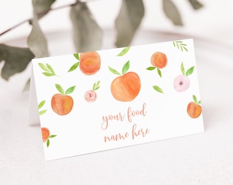 Editable Peach Birthday Tent Cards Food Labels Sweet As A Peach First Birthday Watercolor Peach Girl Printable Digital Download A668