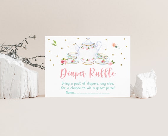 Tea Party Baby Shower Diaper Raffle Cards Girl Baby Shower Pink Gold Floral Baby Shower Tea Party Printable Instant Download A583 Il_570xn