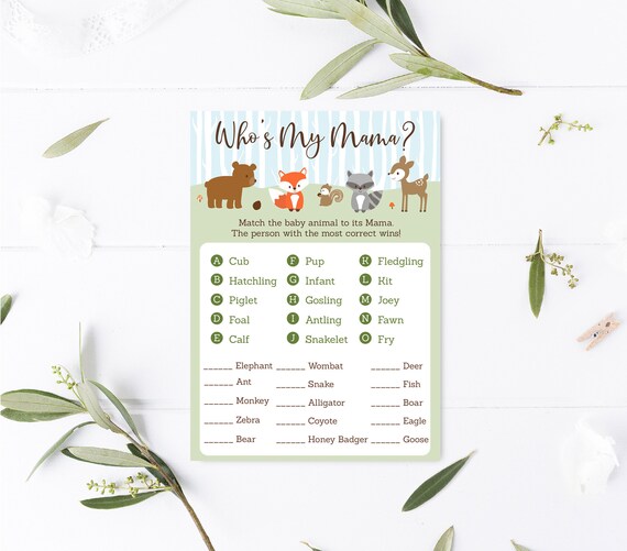Woodland Animal Match Baby Shower Game Woodland Baby Shower Woodland Forest Animals Gender Neutral Digital Printable Instant Download Il_570xn