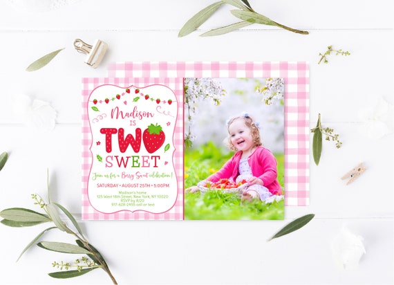 EDITABLE Strawberry Birthday Invitation Berry Sweet Strawberry Party Two Sweet Girl Birthday Pink Printable Digital Instant Download A542 Il_570xn