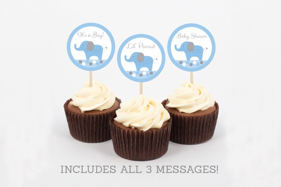 Cute Elephant Cupcake Toppers Elephant Baby Shower Blue Elephant