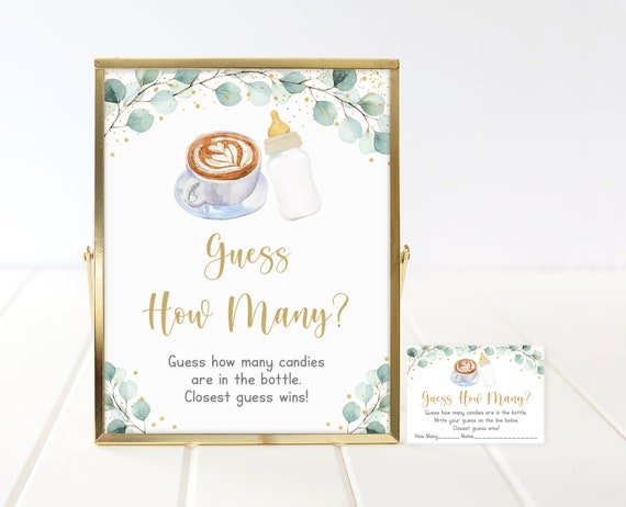 Baby Is Brewing Guess How Many Game Baby Is Brewing Shower Coffee Baby Shower Greenery Gold Coed Gender Neutral Digital Download A601 Il_570xn