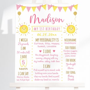 Editable Sunshine Birthday Milestone Sign Sunshine Party Sunshine First Birthday Little Sunshine Pink Gold Printable Instant Download A536