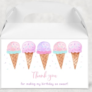 Bearbeitbares Eis Geburtstag Gunst Box Label Giebel Box Label Rosa Lila Eistüte Geburtstag Mädchen Eis Party Digitaler Download A673