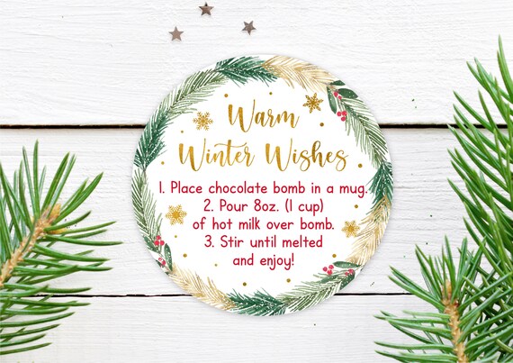 Editable Hot Chocolate Bomb Tags Hot Cocoa Bomb Instructions Favor Tags Warm Winter Wishes Christmas Cookies and Cocoa Instant Download Il_570xn