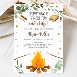Editable S'mores Baby Shower Invitation Fall Campfire Bonfire Baby Shower Smore Fun With A Baby Printable Digital Instant Download A520