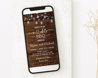 Editable I Do BBQ E-Invitation Couples Shower Engagement Party Invite Rustic Mason Jar String Lights Coed Shower Evite Digital Download A620