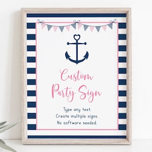 Editable Pink Nautical Baby Shower Sign Party Sign Anchor Baby Shower Pink & Navy Girl Nautical Shower Printable Digital Download A132