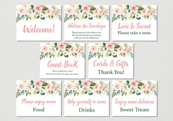 Blush Pink Floral Bridal Shower Signs / Floral Bridal Shower / Blush & Cream Floral / Watercolor / 8 Printable Signs / INSTANT DOWNLOAD B133 Il_570xn