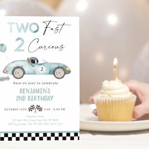 Editable Two Fast Birthday Invitation Race Car Birthday Invite 2 Curious Racing Party Racing Car Boy Second Birthday Digital Download A688 image 3