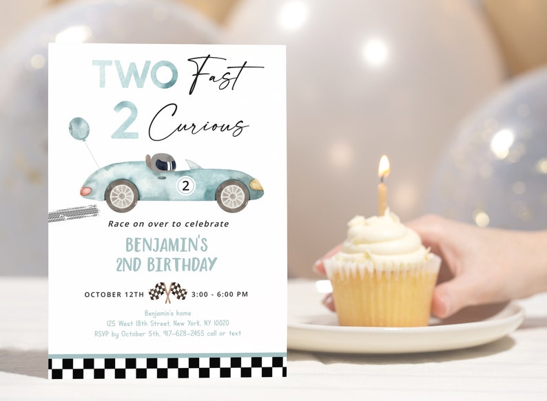 Editable Two Fast Birthday Invitation Race Car Birthday Invite 2 Curious Racing Party Racing Car Boy Second Birthday Digital Download A688 image 3