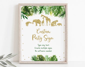 Editable Gold Safari Animal Baby Shower Sign, Safari Baby Shower, Jungle Animal Baby Shower, Gold Glitter, Printable Instant Download A475