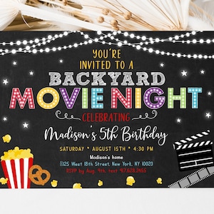 EDITIERBARE Backyard Movie Night Geburtstagseinladung Film unter den Sternen Outdoor Backyard Movie Party Junge Mädchen Popcorn Digitaler Download A555