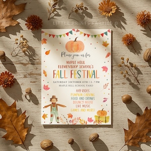 Editable Fall Festival Invitation Fall Harvest Invite School Fall Festival Flyer Fall Church Party Community Event Pumpkin Leaves A704