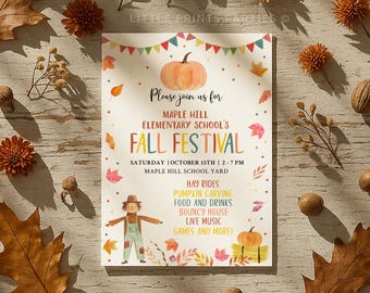 Editable Fall Festival Invitation Fall Harvest Invite School Fall Festival Flyer Fall Church Party Community Event Pumpkin Leaves A704