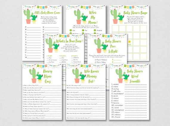 Fiesta Cactus Baby Shower Games Package / Fiesta Baby Shower / Taco Bout A Baby / Holy Guacamole / 8 Printable Fiesta Games / A504 Il_570xn