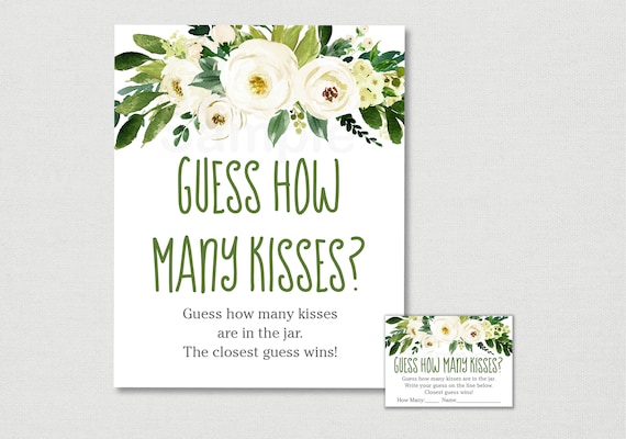 Green & White Floral Guess How Many Kisses Bridal Shower Game / Floral Bridal Shower / Greenery Bridal Shower / INSTANT DOWNLOAD B130 Il_570xn