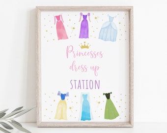 Princess Dress Up Station Sign Princess Party Princess Dress Up Party Royal Princess Storybook Princess Pink Gold Digital Download A709