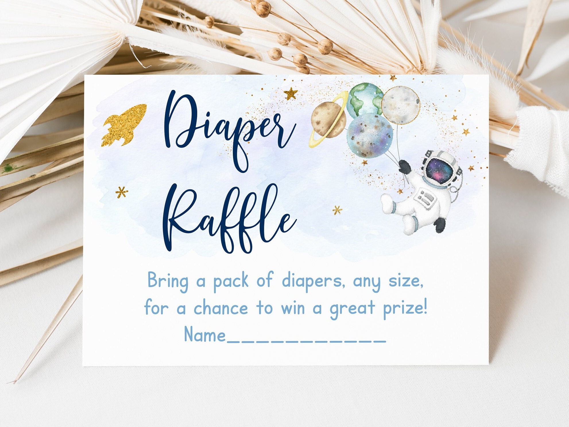 Space Theme Raffle Space Diaper Raffle Cards Astronaut Blue Gold Galaxy Baby Shower ...